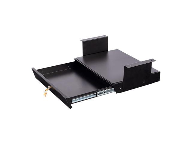 Stand Up Desk Store Add-On Office Sliding Under-Desk Drawer Storage Organizer for Standing Desks (Black, Lockable with Padded Laptop Shelf) 18'