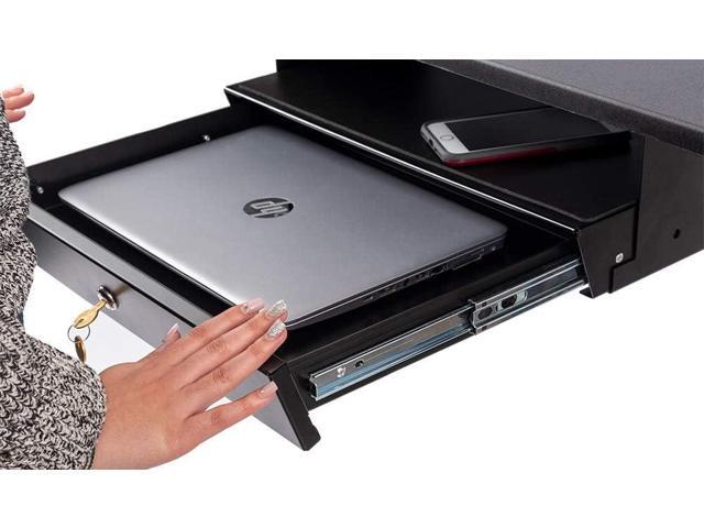 Stand Up Desk Store Add-On Office Sliding Under-Desk Drawer Storage Organizer for Standing Desks (Black, Lockable with Padded Laptop Shelf) 18'