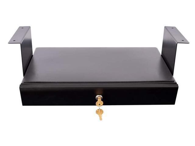 Stand Up Desk Store Add-On Office Sliding Under-Desk Drawer Storage Organizer for Standing Desks (Black, Lockable with Padded Laptop Shelf) 18'