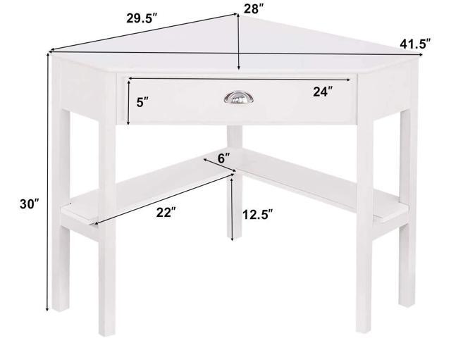 LDAILY White Corner Desk, Triangle Makeup Vanity Desk for Small Space, Compact Writing Desk with Storage Shelves & Drawer, Space Saving Corner...