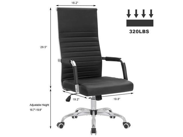 Ribbed Office Chair High Back PU Leather Desk Chair Adjustable Swivel Task Chair Computer Chair with Armrest for Conference Study Leisure (Black)