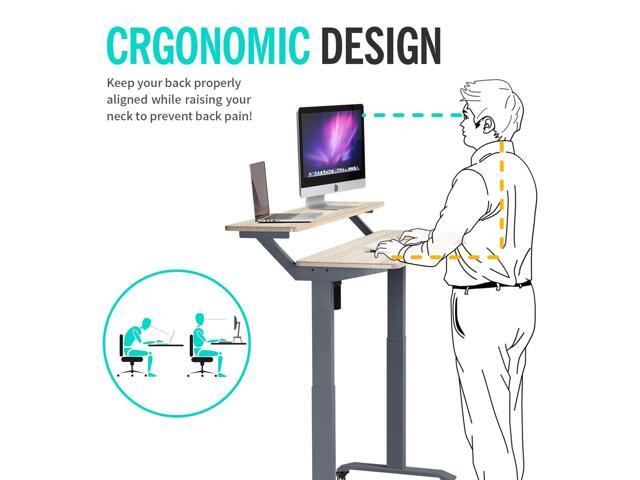 UNICOO Electric Height Adjustable 2-Tier Raising Desk with Wheels, Mobile Standing Desk with Monitor Stand, Ergonomic Adjustable Computer Table,...
