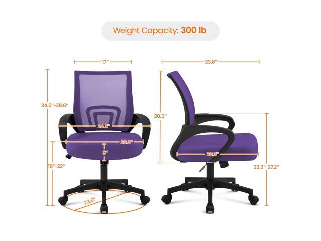 Yaheetech 2Pcs Mesh Adjustable Desk Chairs, Ergonomic Executive Chairs with Lumbar Support for Back Pain Purple