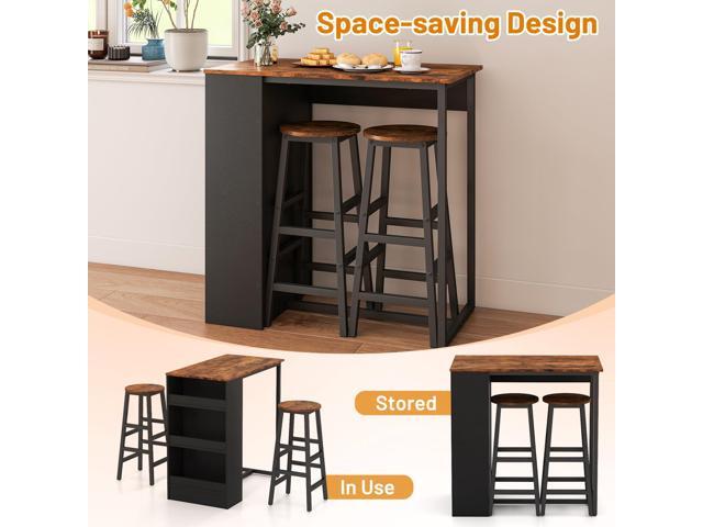Giantex 3-Pieces Dining Table Set, 36-Inches Rectangular Kitchen Table and 2 Barstools with Storage Shelves, Counter Height Table Set for Small...