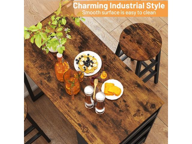 Giantex 3-Pieces Dining Table Set, 36-Inches Rectangular Kitchen Table and 2 Barstools with Storage Shelves, Counter Height Table Set for Small...