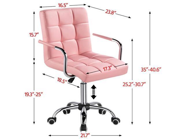 Yaheetech Modern PU Leather Desk Office Chairs with Wheels/Armrests Height Adjustable Home Computer Executive Chair on Wheels 360° Swivel, Pink