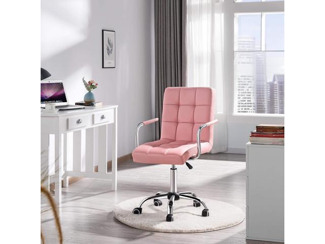 Yaheetech Modern PU Leather Desk Office Chairs with Wheels/Armrests Height Adjustable Home Computer Executive Chair on Wheels 360° Swivel, Pink