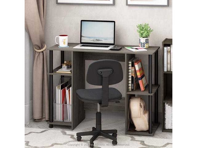 Furinno Jaya Computer Study Desk With Open Storage, French Oak Grey/Black
