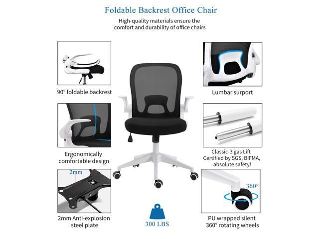 IPKIG Foldable Office Chair - Home Office Desk Chairs with Wheels and Flip-Up Arms - Ergonomic Backrest Mesh Computer Chair Adjustable Swivel...