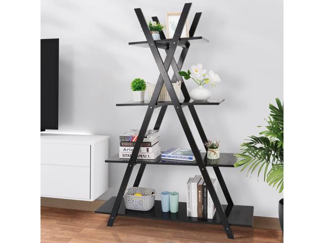 Nouva 4 Tier Ladder Bookshelf Storage Shelves, A Frame Wooden Ladder Open Display Shelves Floor Shlef Storage Furniture for Home Office Living Room...