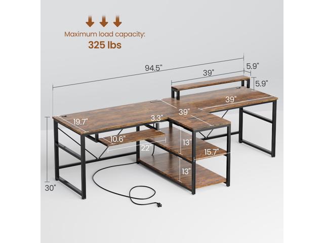 SEDETA 94.5' Home Office Desks, Computer Gaming Desk with Storage, LED Lights, Power Strip with USB, Keyboard Tray & Monitor Stand, Extra Long...