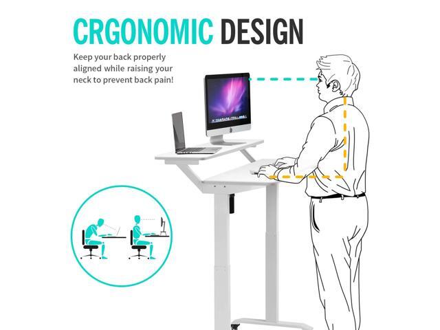 UNICOO Electric Height Adjustable 2-Tier Raising Desk with Wheels, Mobile Standing Desk with Monitor Stand, Ergonomic Adjustable Computer Table,...