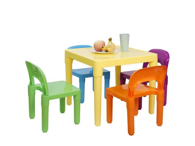 Kids Table and 4 Chairs Set, Toddler Table Plastic Sturdy Desk for Reading, Art, Homework