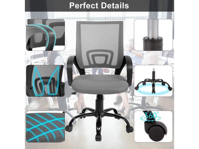 Office Desk Chair - Ergonomic Mid Back Mesh Computer Chair With Lumbar Support & Armrest, Modern Adjustable Height Swivel Task Executive Chair for...