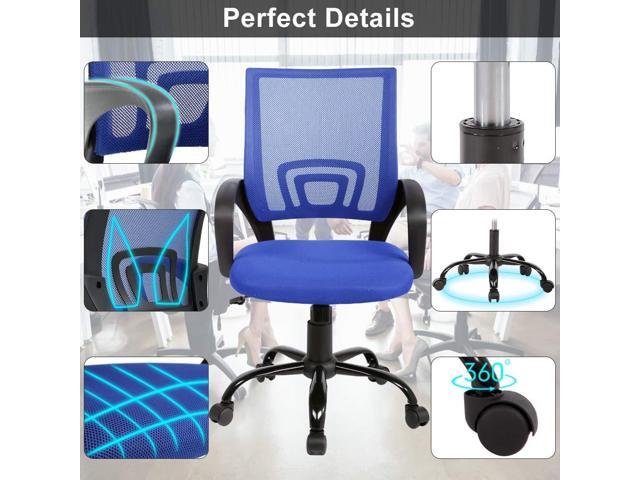 Ergonomic Mid Back Mesh Office Desk Chair with Lumbar Support & Armrest - Modern Adjustable Height Swivel Task Executive Chair for Women & Men, Blue