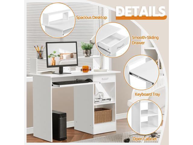Yaheetech Home Office Wood Computer Desk with Keyboard Tray and Drawers, Students Writing Table with Storage Drawers & Hutch, Modern PC Laptop...