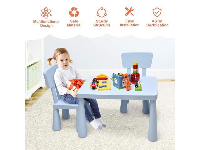 Costzon Kids Table and Chairs, 3 Piece Plastic Easy Clean Children Activity Desk for Reading, Drawing, Snack Time, Arts Crafts, Preschool,...