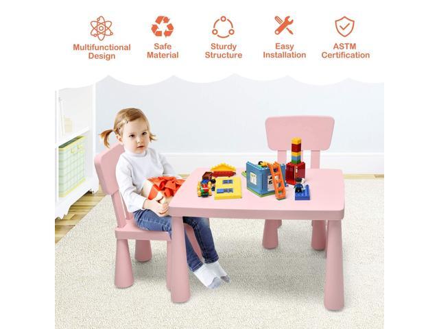 Costzon Kids Table and Chairs, 3 Piece Plastic Easy Clean Children Activity Desk for Reading, Drawing, Snack Time, Arts Crafts, Preschool,...