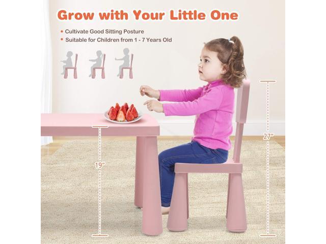 Costzon Kids Table and Chairs, 3 Piece Plastic Easy Clean Children Activity Desk for Reading, Drawing, Snack Time, Arts Crafts, Preschool,...