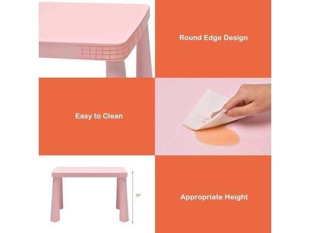 Costzon Kids Table and Chairs, 3 Piece Plastic Easy Clean Children Activity Desk for Reading, Drawing, Snack Time, Arts Crafts, Preschool,...