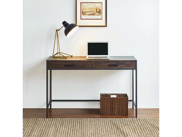 Caffoz 48' Writing Desk Study Computer Desk Dark Brown Mahogany Laptop PC Table Workstation with 2 Drawers for Home Office Storage Space Saver