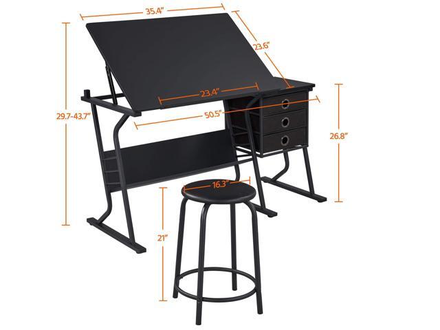 Yaheetech Drafting Table for Adults/Artists, Drawing Desk, Tabletop Adjustable Art/Craft Desk with Stool and 3 Slide Drawers, Sketching Painting...