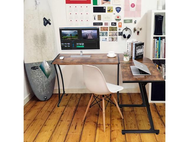 ZenStyle 55' L-Shaped Corner Computer Desk - Sturdy Steel Frame & Waterproof Surface, Brown Wood Grain Design for Home Office, Gaming &...