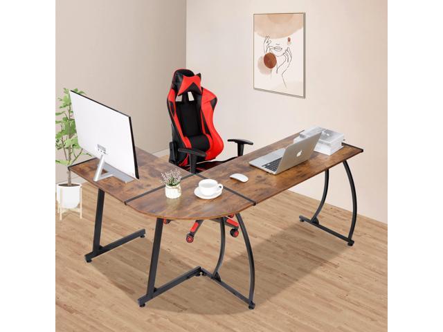 ZenStyle 55' L-Shaped Corner Computer Desk - Sturdy Steel Frame & Waterproof Surface, Brown Wood Grain Design for Home Office, Gaming &...