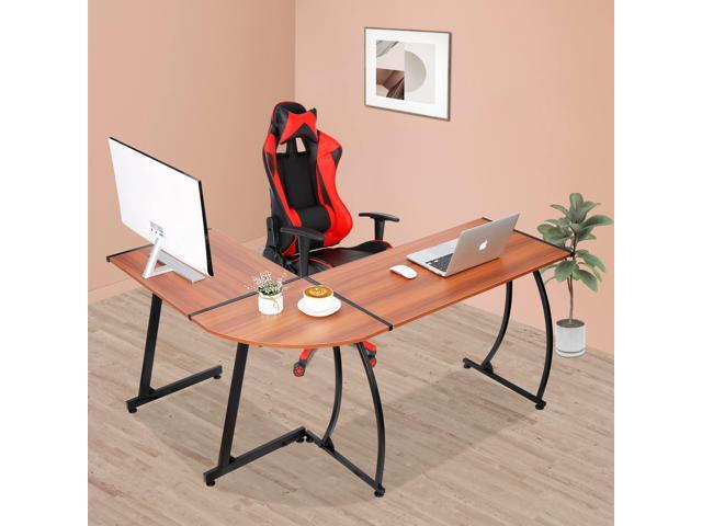 ZenStyle 55' L-Shaped Corner Computer Desk - Sturdy Steel Frame & Waterproof Surface, Walnut Wood Grain Design for Home Office, Gaming &...