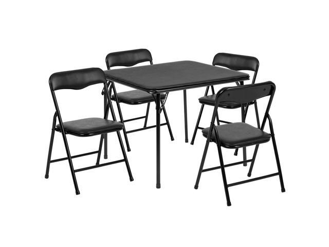 EMMA + OLIVER Kids Black 5 Piece Folding Activity Table and Chair Set for Home & Daycare
