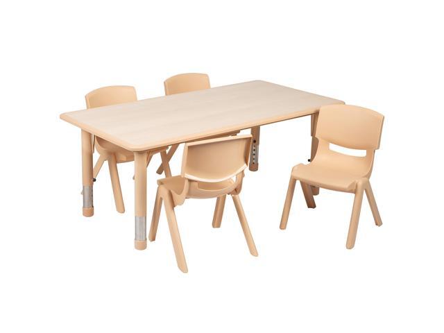 EMMA + OLIVER 23.625' W x 47.25' L Rectangle Natural Plastic Activity Table Set with 4 Chairs