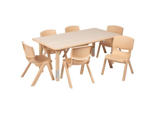 EMMA + OLIVER 23.625' W x 47.25' L Rectangle Natural Plastic Activity Table Set with 6 Chairs