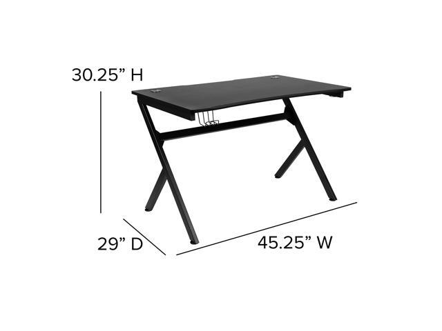 EMMA + OLIVER Black Computer Table Gaming Desk - Headphone Holder and 2 Cable Management Holes