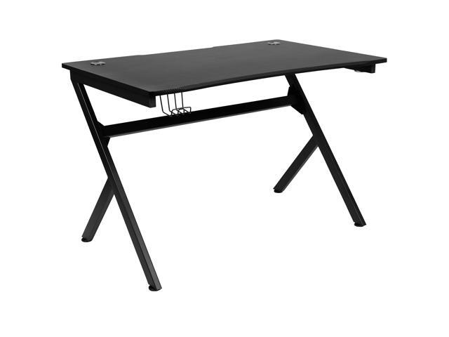 EMMA + OLIVER Black Computer Table Gaming Desk - Headphone Holder and 2 Cable Management Holes