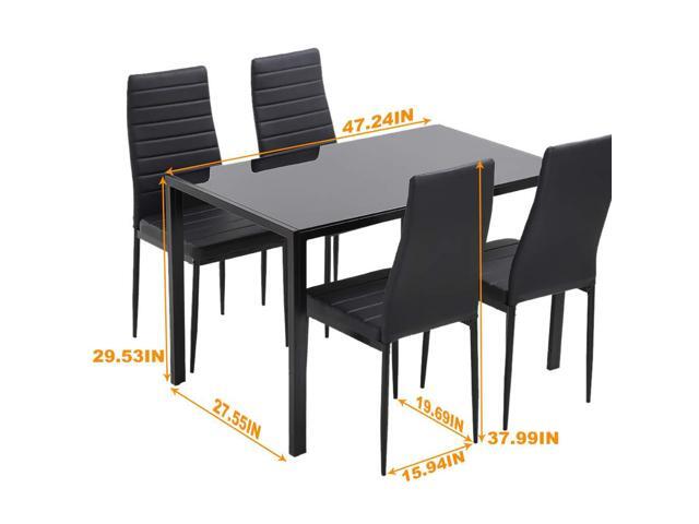 PayLessHere Dining Room Table Set 5-Piece Kitchen with 4 Faux Leather Metal Frame Chairs Rectangular Modern for Small Spaces w/Glass Tabletop...