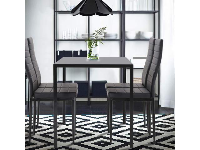 PayLessHere Dining Room Table Set 5-Piece Kitchen with 4 Faux Leather Metal Frame Chairs Rectangular Modern for Small Spaces w/Glass Tabletop...