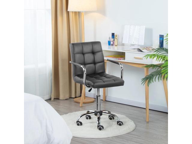 Yaheetech Mid Back Desk Chair, PU Leather Office Task Chair with Armrests/Large Seat, Adjustable Chair with Wheels, Grey