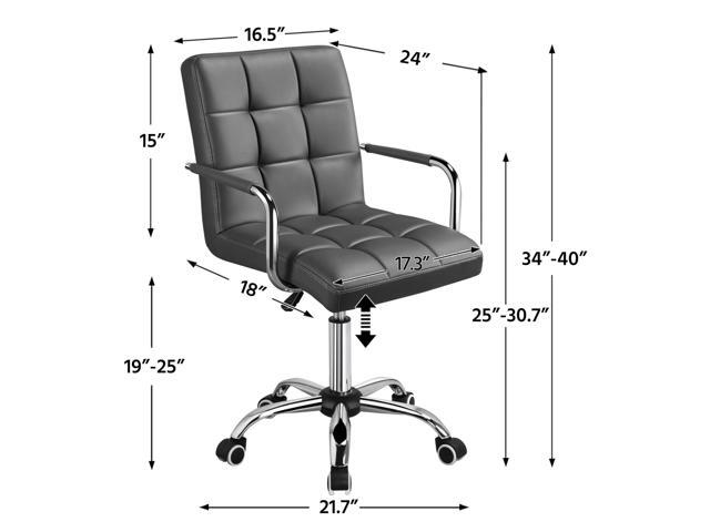 Yaheetech Mid Back Desk Chair, PU Leather Office Task Chair with Armrests/Large Seat, Adjustable Chair with Wheels, Grey