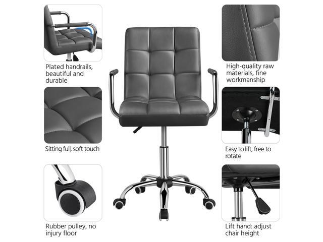 Yaheetech Mid Back Desk Chair, PU Leather Office Task Chair with Armrests/Large Seat, Adjustable Chair with Wheels, Grey