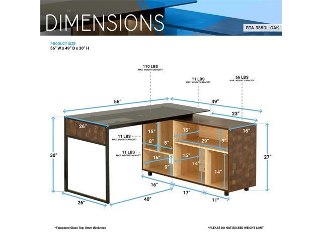 Techni Mobili L-Shape Corner Desk with Multiple Storage, Oak, 56' W x 48.75' D x 30' H