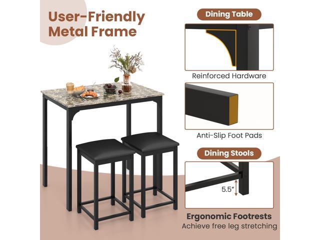 Giantex 3 Pcs Dining Table and Chairs Set with Faux Marble Tabletop 2 Chairs Contemporary Dining Table Set for Home or Hotel Dining Room, Kitchen...
