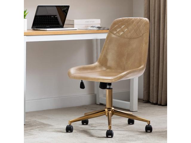 DUHOME Modern PU Leather Office Chair Desk Chair Swivel Computer Chair with Gold Base Camel