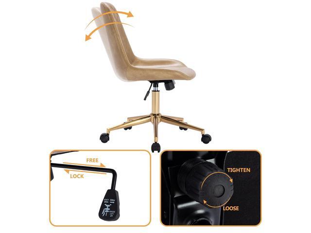 DUHOME Modern PU Leather Office Chair Desk Chair Swivel Computer Chair with Gold Base Camel