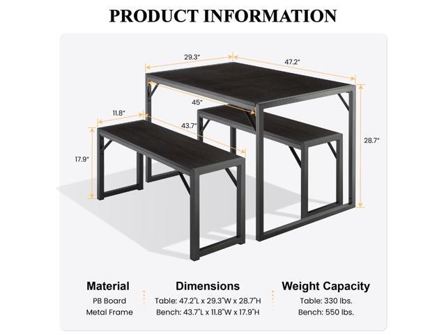 SHA CERLIN Kitchen Dining Table Set for 4 with Benches, Rustic Small Space Saving Dinette, Heavy Duty Metal Frame