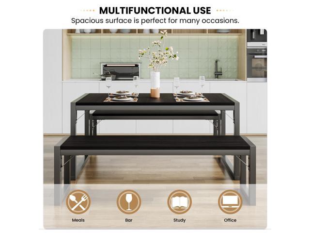 SHA CERLIN Kitchen Dining Table Set for 4 with Benches, Rustic Small Space Saving Dinette, Heavy Duty Metal Frame