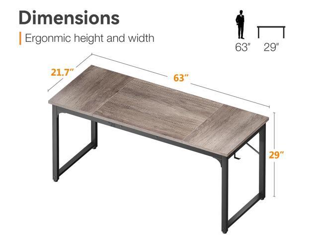 Coleshome 63 Inch Computer Desk, Modern Simple Style Desk for Home Office, Study Student Writing Desk,Grey Oak