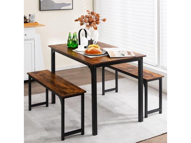 Giantex Dining Table Set for 4, Industrial Kitchen Table Set w/ 2 Benches, Space-Saving Dinette Set for Breakfast Nook, Dining Room, Kitchen, Easy...