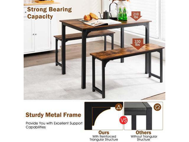 Giantex Dining Table Set for 4, Industrial Kitchen Table Set w/ 2 Benches, Space-Saving Dinette Set for Breakfast Nook, Dining Room, Kitchen, Easy...