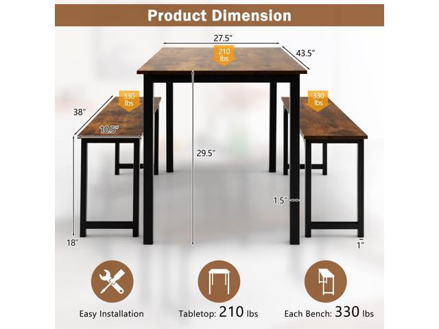 Giantex Dining Table Set for 4, Industrial Kitchen Table Set w/ 2 Benches, Space-Saving Dinette Set for Breakfast Nook, Dining Room, Kitchen, Easy...