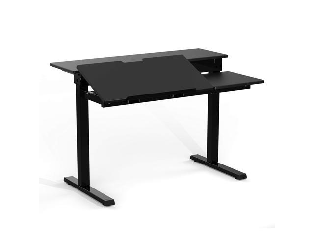 Stand Up Desk Store 40' Manual Adjustable Height Split Level Drafting Table Ergonomic Desk with Monitor Shelf (Black/Black)